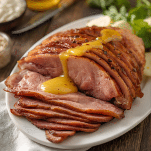 6. Beenham met honing-mosterdsaus
